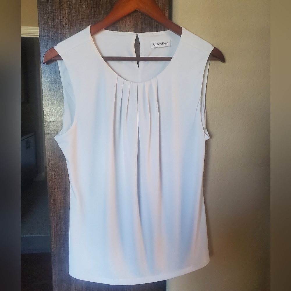 Calvin Klein White Pleated Suit Tank